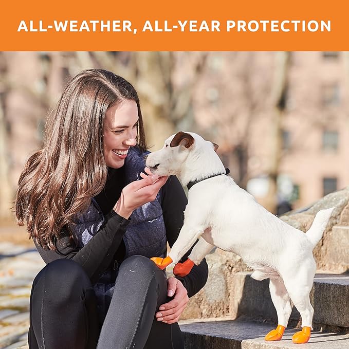 PawZ Rubber Dog Boots for Paws up to 2", 24 Total (2 Packs of 12) - All-Weather Dog Booties for Hot Pavement, Snow, Mud, and Rain - Waterproof, Anti Slip Dog Socks - X-Small, Orange