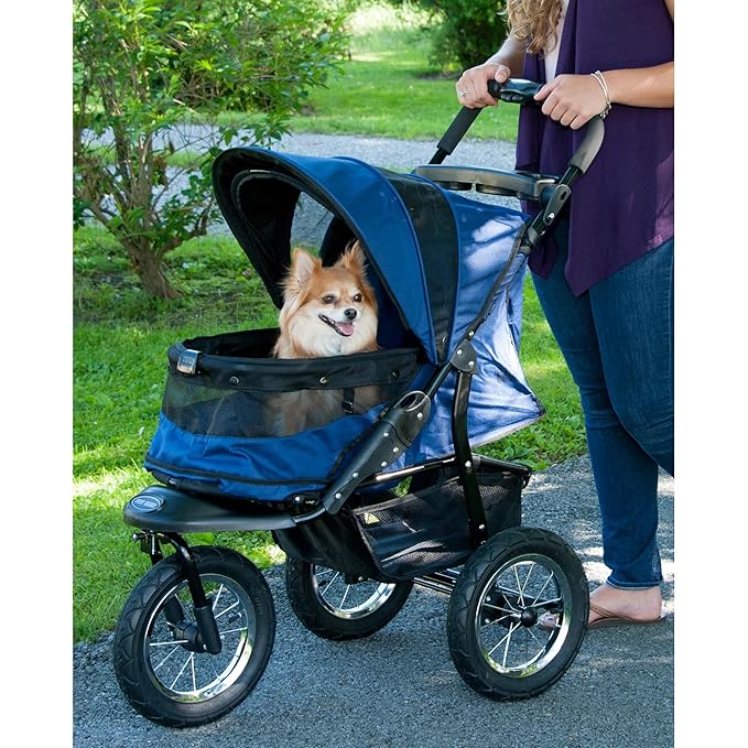 Pet Gear No-Zip Jogger Pet Stroller for Cats/Dogs, Zipperless Entry, Airless Tires, Easy One-Hand Fold, Cup Holder + Storage Basket, Navy
