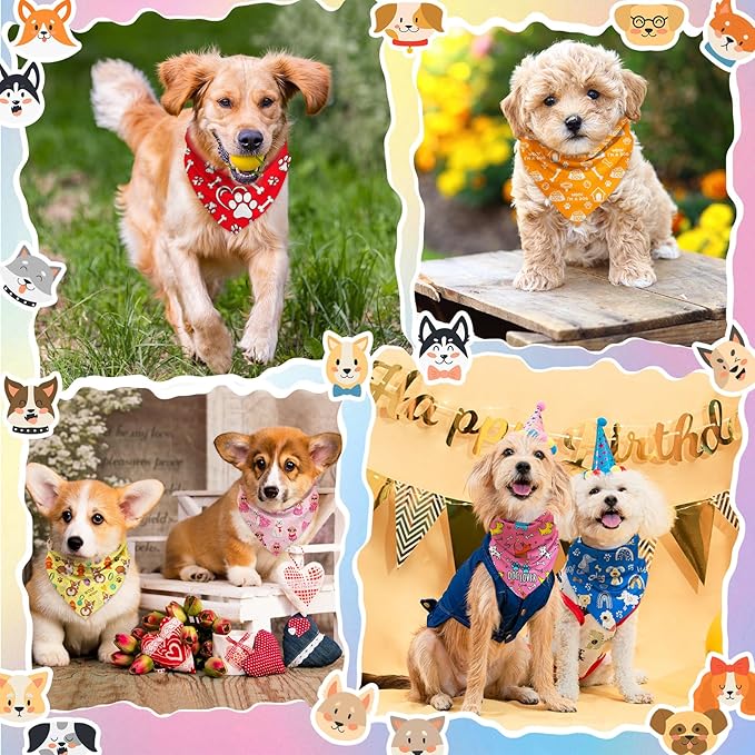 Dog Bandanas Bulk, Adjustable Cat Outfit, Pet Bibs Colorful Triangle Scarf Pet Bandanas for Medium Large Dogs Birthday Costume Decoration (30PCS_Classic)
