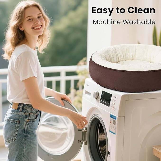 Love's cabin Round Donut Cat and Dog Cushion Bed, 30in Pet Bed for Medium or Large Dogs, Anti-Slip & Water-Resistant Bottom, Soft Durable Fabric Pet beds, Washable Calming Cat & Dog Bed Brown