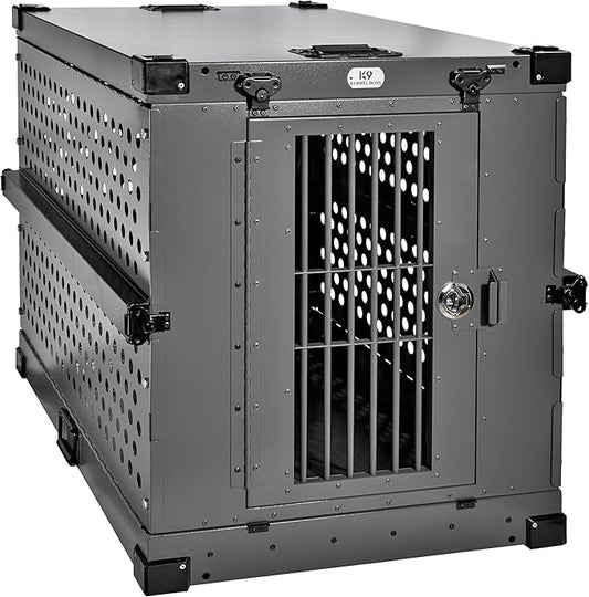 Heavy Duty Fully Collapsible Powder-Coated Aluminum Dog Crate - Large (Gray)