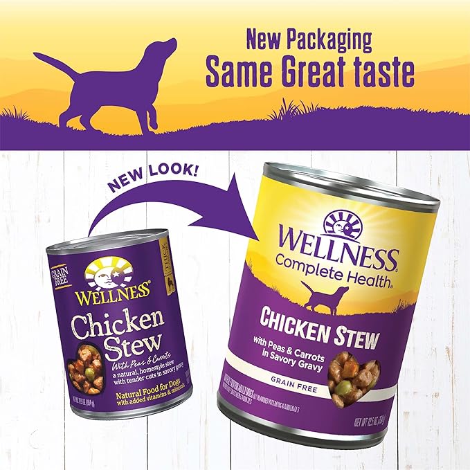 Wellness Complete Health Thick & Chunky Natural Grain Free Canned Wet Dog Food, Chicken Stew, 12.5-Ounce Can (Pack of 12)