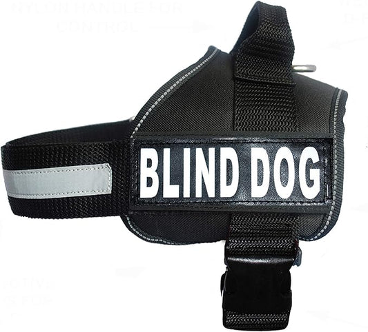 Doggie Stylz Blind Dog Vest Harness with Removable Patches and Reflective Trim. Comes with 2 Blind Dog Reflective Hook and Loop Patches. Measure Dogs Girth Before Purchase (Girth 30”- 42" Black)