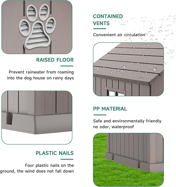 DRATO Dog House Indoor Outdoor for Small to Large Sized Dogs Indoor Outdoor Doghouse Puppy Shelter with Elevated Floor, Easy to Assemble (Light Brown, 31Inch(31.18 * 33.7 * 32.52))