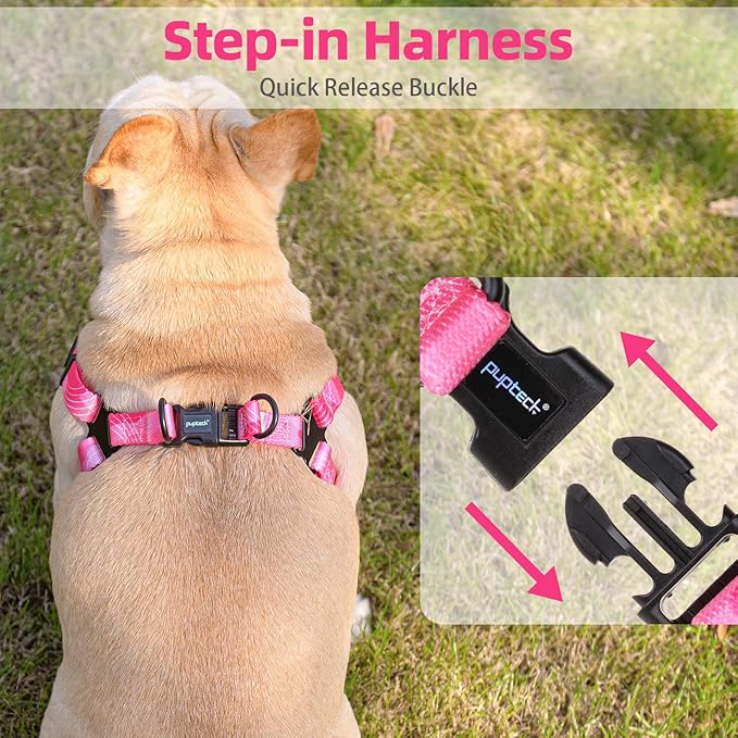 PUPTECK No Pull Dog Harness Soft Adjustable Basic Nylon Step in Puppy Vest Outdoor Walking with Leash Medium