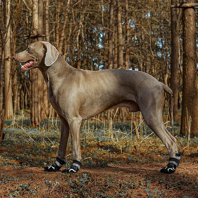 Dog Shoes, Waterproof Dog Boots & Paw Protectors with Anti-Slip Sole, 4pcs/Set Pet Dog Booties, Reflective Dog Shoes for Small Medium Large, Winter Snowy Summer Hot Pavement (Black, 4# (S))