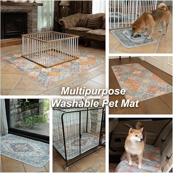 nunubaby Washable Pee Pads for Dogs, Stylish, Non-Slip and Leak-Proof Pee Pads. Reusable Potty Pads for Dogs for Crates and Floors.(Red/Multi, 36" x72")