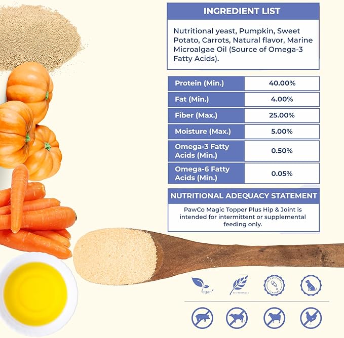 PawCo Magic Topper Hip & Joint Support - Vegan Dog Topper with Omega-3, Grain-Free Meal Enhancer for Senior Dogs, 160g