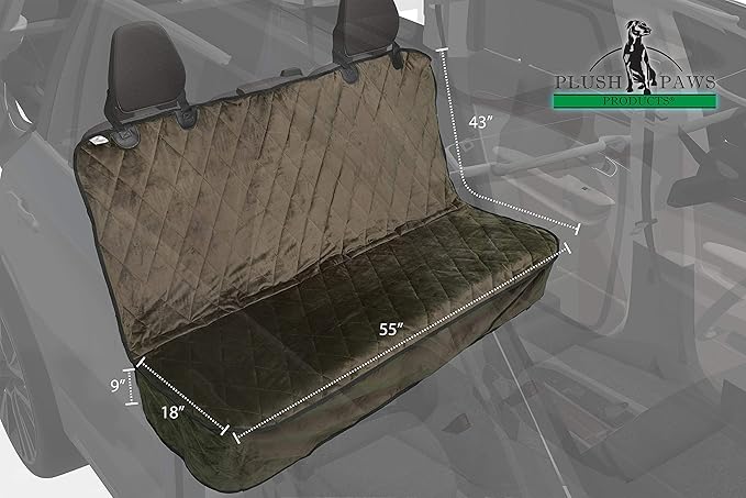 Plush Paws Products Velvet Rear Car Seat Protector w/o Hammock | Washable & Waterproof Back Seat Dog Cover for Car, Truck, & SUV | Nonslip, Tear Resistant Pet Seat Cover | Regular Charcoal