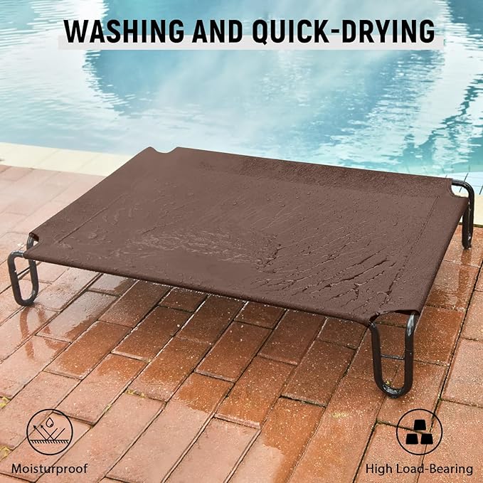 pettycare Elevated Outdoor Dog Bed - Cots Beds for Large Dogs XL, Waterproof Raised Cot Easy to Assemble, Cooling with Teslin Mesh, Durable, Non Slip, Up to 85 lbs, Brown