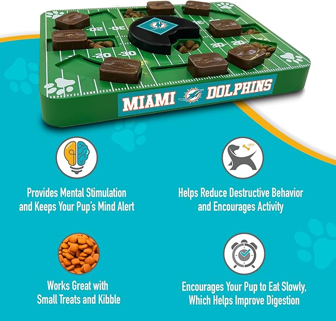 Pets First NFL Miami Dolphins Puzzle, Interactive Dog Treat Puzzle Toy