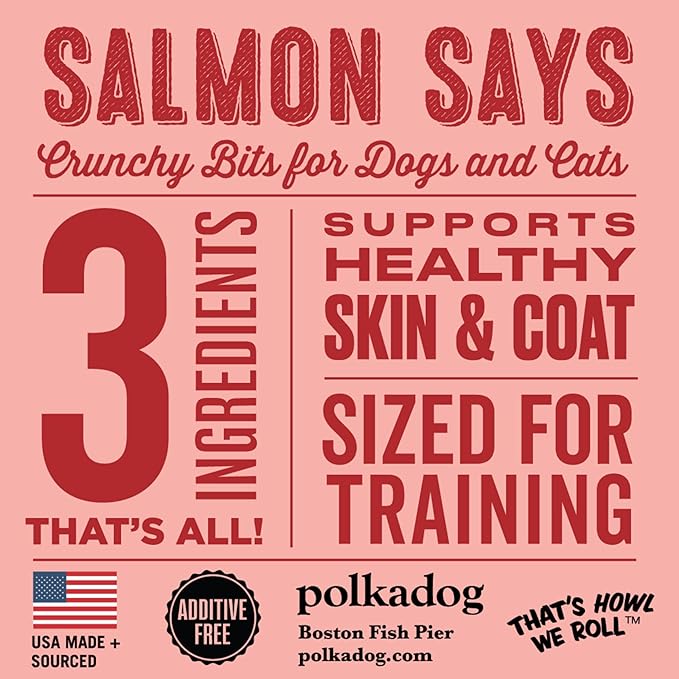 Polkadog Salmon Says Training Bits - Omega-3 Rich, Low Fat Healthy Dog Treat - Digestible, Vitamin & Mineral Packed Dog Snacks - Crunchy 3-Ingredient Treat, Ideal for Dogs with Allergies - 7oz