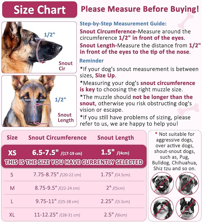 LUCKYPAW Soft Muzzle for Small Medium Sized Dogs, Dog Muzzle to Prevent Biting Chewing, Adjustable Breathable Mouth Guard for Grooming Walking Training(Hot Pink, XS)