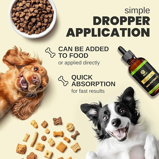 Hemp Oil for Dogs and Cats - Helps with Anxiety, Pain, Stress, Sleep, Arthritis, Seizures Relief - Hip and Joint Support - Calming Drops Treats