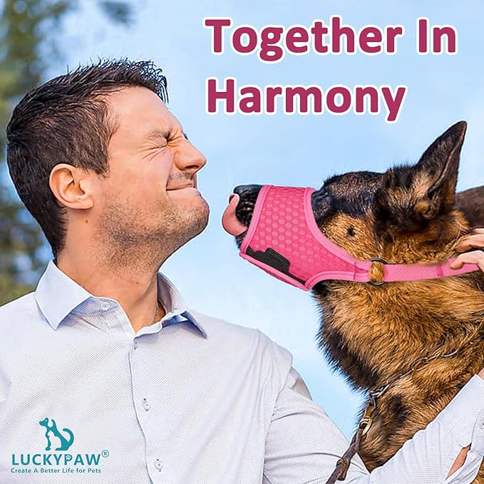 LUCKYPAW Dog Muzzle, Soft Muzzles for Large Medium Small Dogs to Prevent Biting Chewing with Ring and Adjustable Strap for Vet Visit Training (Hot Pink, M)