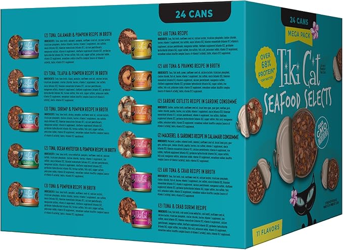 Tiki Cat® Wet Cat Food Mega Pack, Fish Favorites Variety Pack, 2.8/3 oz. Can (24 Count)