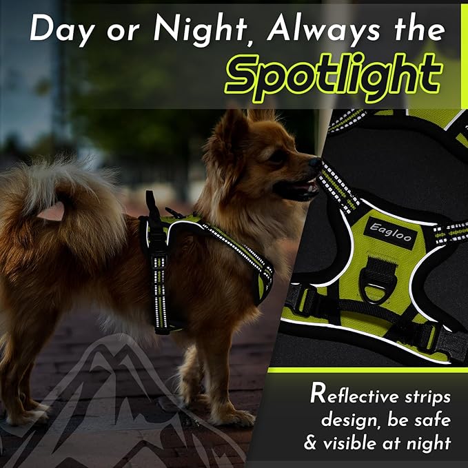 Eagloo Small Dog Harness No Pull, Service Vest with Reflective Strips and Control Handle, Adjustable and Comfortable for Walking, No Choke Pet Harness with 2 Metal Rings, Green, XS
