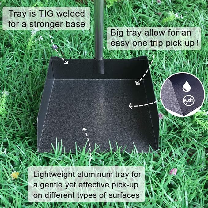 TNELTUEB Extra Large Dog Pooper Scooper, Metal Pet Poop Tray & Rake Set, Adjustable Long Handle for Large Dogs - Great for Grass/Street/Gravel