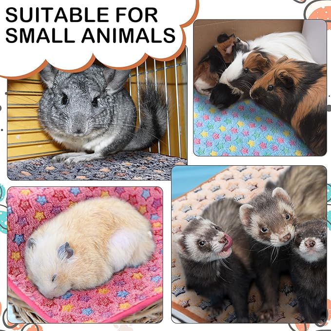 Reginary 4 Pcs Waterproof Guinea Pig Blankets Washable Small Animal Fleece Bedding Absorbent Guinea Pig Cage Liners Reusable Pet Pee Pad Sleep Mat for Hamster Ferret(Star Pattern,28 x 56 Inch)
