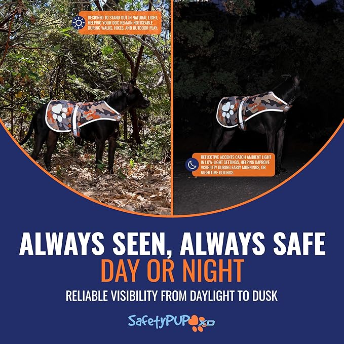 Dog Reflective Vest – Hi-Vis Fluorescent Visibility That Helps to Safeguard Your Pet On/Off Leash in Urban & Rural Areas (Camo, Small)