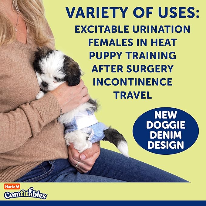 New! Hartz® Comfitables® Disposable Dog Diapers, Size XXS 12 Count, Comfortable & Secure Fit, Easy to Put On, Super Absorbent Male and Female Diaper