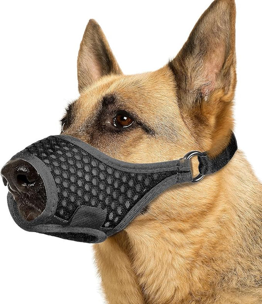 LUCKYPAW Soft Muzzle for Medium Large Sized Dogs Beagle Labrador German Shepherds, Dog Muzzle to Prevent Biting Chewing, Adjustable Breathable Mouth Guard for Grooming Walking Training(Black, XL)