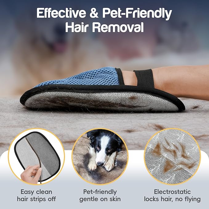 Upgraded Pet Hair Removal Gloves with 5-Finger Design,Reusable Electrostatic Mitts with Enhanced Grip, Quickly Remove Cat & Dog Hair from Sofas, Beds, Clothes, Carpets，1PCS