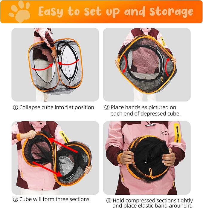 Pet Play Tunnel + Cube(with Three Ways) for Indoor and Outdoor, Kitty Play House, Cat Enclosures, Collapsible Cat Tent, Cage, Kitten Toys Easy to Connect with Kitty Tent（2 Cubes + Run Tunnel）