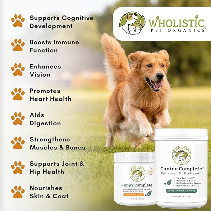 Wholistic Pet Organics Canine Complete - Dog Multivitamin Powder - 1 Lb - Daily Dog Vitamins and Supplements for Homemade Food - Immune System, Skin, Coat & Overall Health - Small and Large Breed