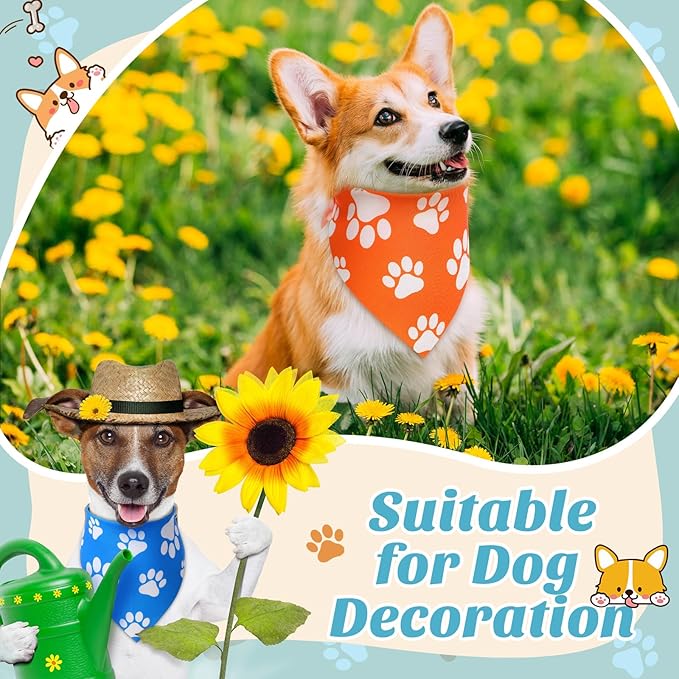 Sanwuta 30 Pcs Colorful Paw Print Dog Bandanas Bulk Soft Triangle Scarves for Pets Party Costume Doggie Walking Photo Props Bibs for Pets Shops Adoption Events National Dog Day Gifts