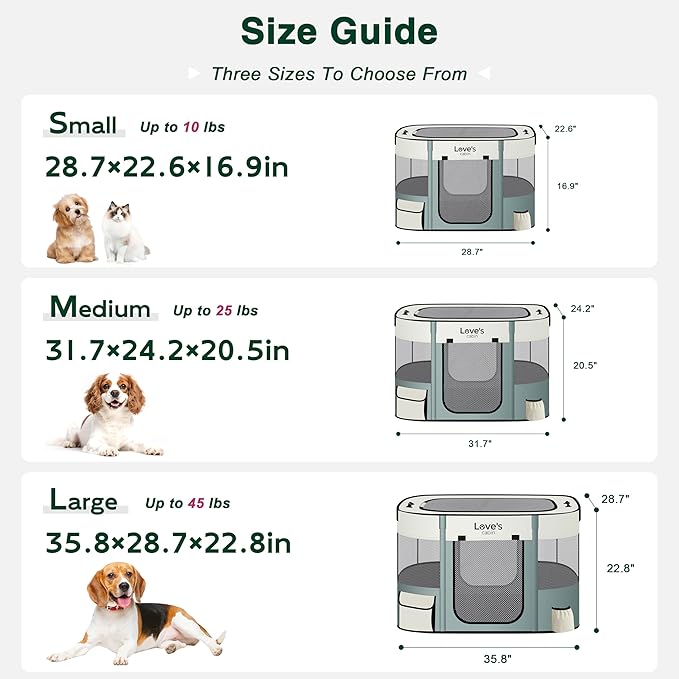Love's cabin Pet Puppy Dog Playpen, Small Dog Tent Crates Cage Indoor/Outdoor, Portable Exercise Playpen for Cat, Foldable Pop Up Dog Kennel Playpen with Carring Case (S, Gray Green)