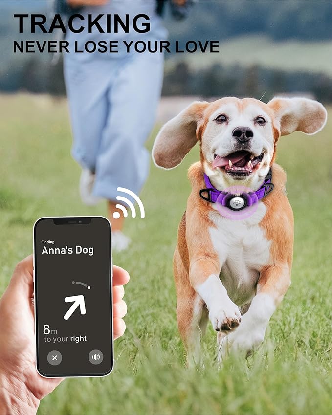 TagME Airtag Dog Collar,Waterproof Reflective Pet Collar with Airtag Holder,Soft Padded and Double D-Rings for Medium Dogs,Purple