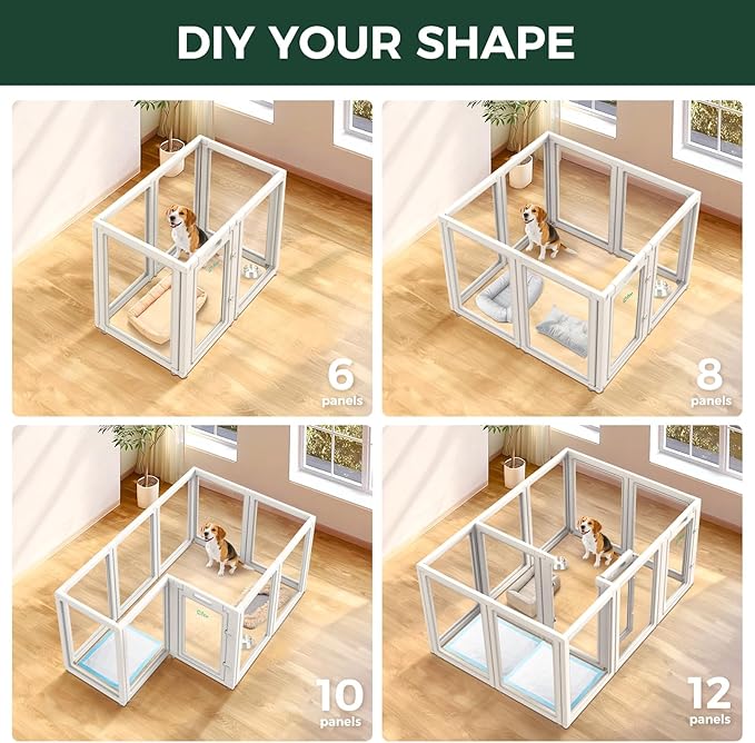 FXW AuraSpace Acrylic Indoor Unleashed Dog Playpen for Medium Dogs, 35 Inch, 8 Panels, White