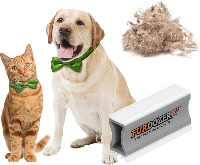 FurDozer X3 MINI Pet Hair Remover & Auto Detailing Tool - Cat & Dog Hair Remover for Carpet, Car Interior, Couch, Bedding, & Furniture - Reusable Pet Hair Removal Tool for Dog Fur & Lint, 3.5", Grey