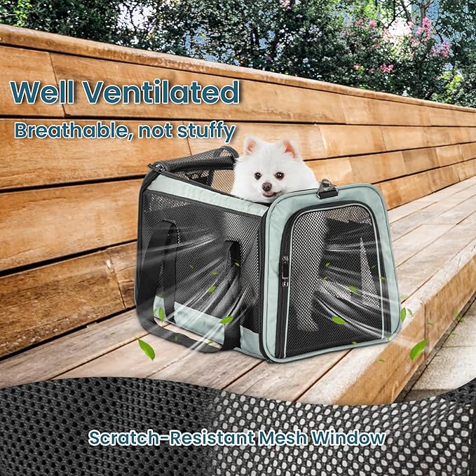 Petsfit Cat Carrier Dog Carrier, Large Capacity Lightweight Soft-Sided Pet Carrier for Travel, with Adjustable Shoulder Strap, Auto Locking Zipper Head and Washable Fleece Pad