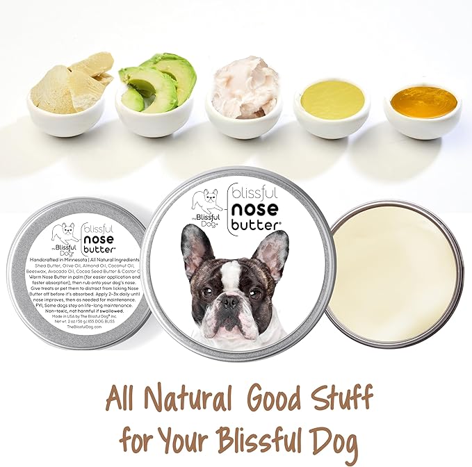 The Blissful Dog French Bulldog Pied Nose Butter for Dry, Cracked Skin, Lick-Safe Dog Nose Balm with Moisturizing Shea Butter, Almond, Olive, and Essential Oils, Pet Supplies, Uncented, 2 oz.