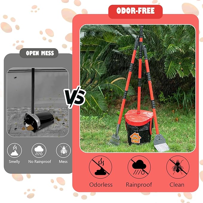 Pooper Scooper with Swivel Bin-Heavy-Duty Metal Rake & Spade, Portable Poop Scooper,Includes 100 Waste Bags, Easy to Clean, Perfect for Grass Dirt or Gravel,Ideal for Small Medium Large Dogs