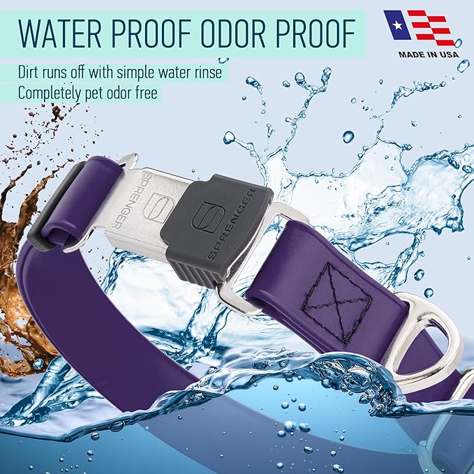 Dogline Biothane Waterproof Dog Collar with Herm Sprenger Black Stainless Steel Quick Release Buckle – Heavy Duty Tactical Durable Collar for Dogs – Comfortable and Safe Pet Collar W1 L 15-25" Purple