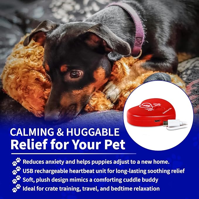 Pet Fit For Life Cuddle Pup Toy with Heartbeat & Heat Pack - USB Rechargeable Cuddly Dog Sleep Aid - Calming Comfort for Anxiety Relief - Safe, Huggable Pet Crate Training Aid - Small (12" Long)