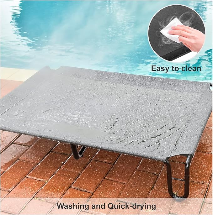 pettycare Elevated Outdoor Dog Bed - Dog Cots beds for Large Dogs XL, Waterproof Raised Dog Bed Easy to Assemble, Cooling Elevated Dog Bed with Teslin Mesh, Durable, Non Slip, Up to 85 lbs,Grey