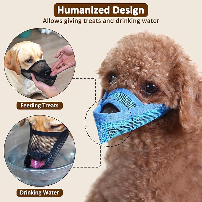Crazy Felix Nylon Dog Muzzle for Small Medium Large Dogs Dachshund Beagle Poodle Labrador, Air Mesh Breathable and Drinkable Pet Mouth Guard for Anti-Biting Chewing Scavenging(L, Blue)