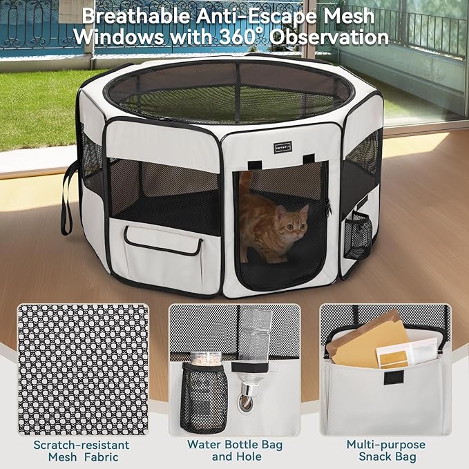 PETSFIT 29" Puppy Playpen with Removable Waterproof Mat & Zippered Roof | RV, Camping, Travel Dog Pen | Indoor/Outdoor Whelping & Cat Observation Space(29.5"x29.5"x16.5"H)