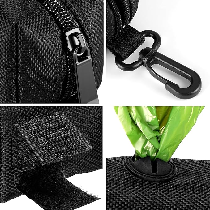 Dog Waste Bag Dispenser Pet Poop Bags Holder for Doggie Waste Bags Dispensers Soft Fabric Zipper Small Doggy Puppy Pouch for Leash Accessory Attachment with Carrier,2PCS Black