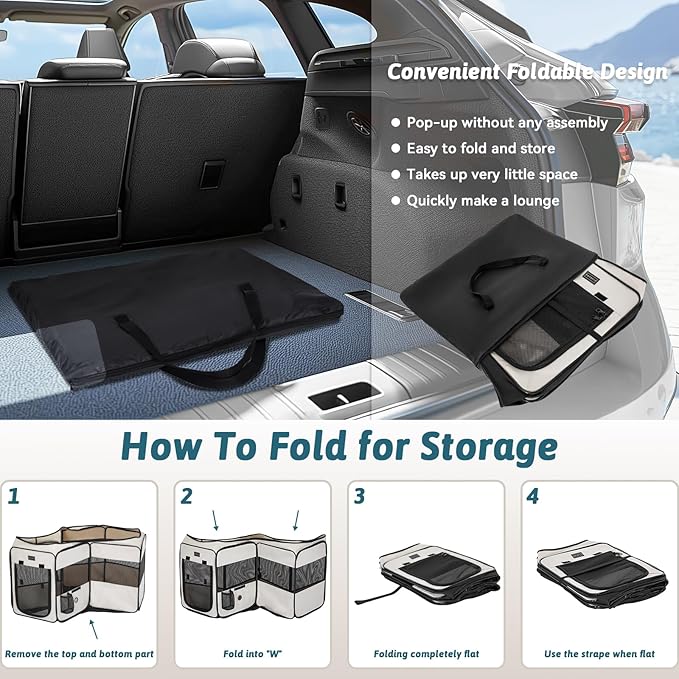 PETSFIT 45.5" Dog Playpen Indoor/Outdoor-Jump-Proof 28.5" Height with Removable Waterproof Mat & Zippered Roof | RV, Camping, Travel Dog Pen | Whelping & Cat Observation Space(45.5"L x 45.5"W x 28.5H)