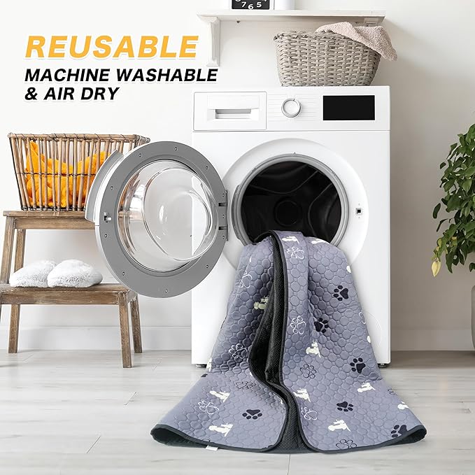 Washable Pee Pads for Dogs, 2 Pack Reusable Puppy Pads, Waterproof Pet Pee Pads for Dog Potty Training, Extra Large Dog Pee Pads for Crate, Playpen, and Whelping, Durable and Absorbent, Grey 34"x52"