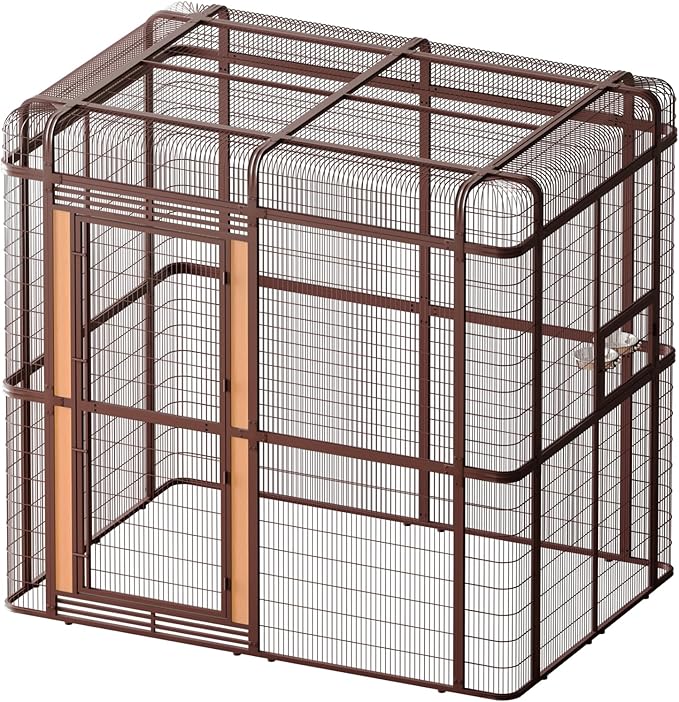 Large Bird Cage for Parakeets Outdoor Bird Aviary Parrot Cage with Perch, Walk-in Heavy Duty Birdcage for Macaws Canaries Parrots Budgie Lovebirds, Brown