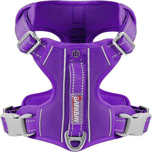 BARKBAY Dog Harness No Pull with ID Tag Pocket - Heavy Duty, Reflective, Easy Control for Large Dogs(Purple,S)