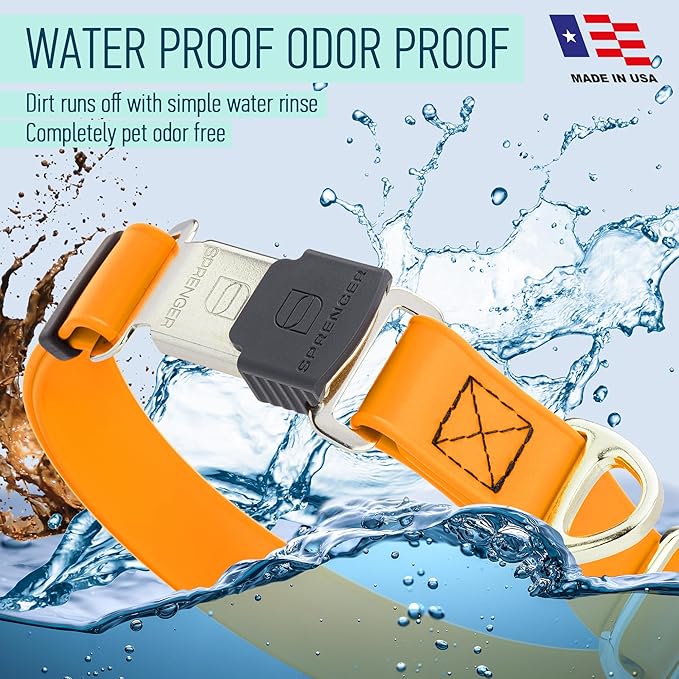 Dogline Biothane Waterproof Dog Collar with Herm Sprenger Stainless Steel Quick Release Buckle – Heavy Duty Tactical Durable Collar for Dogs – Comfortable and Safe Pet Collar W 3/4" L 12-19" Tangerine