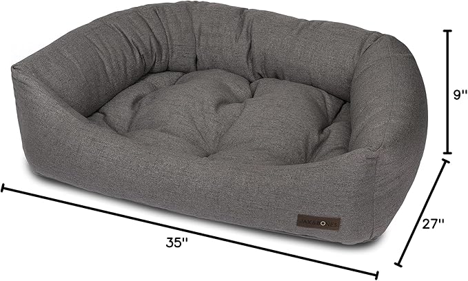 Jax & Bones Dog Bed Napper - Lark Graphite Machine Washable Dog Mat - Extra Heavy Duty Bolstered Sides - Medium Grey | 35 x 27 Inches