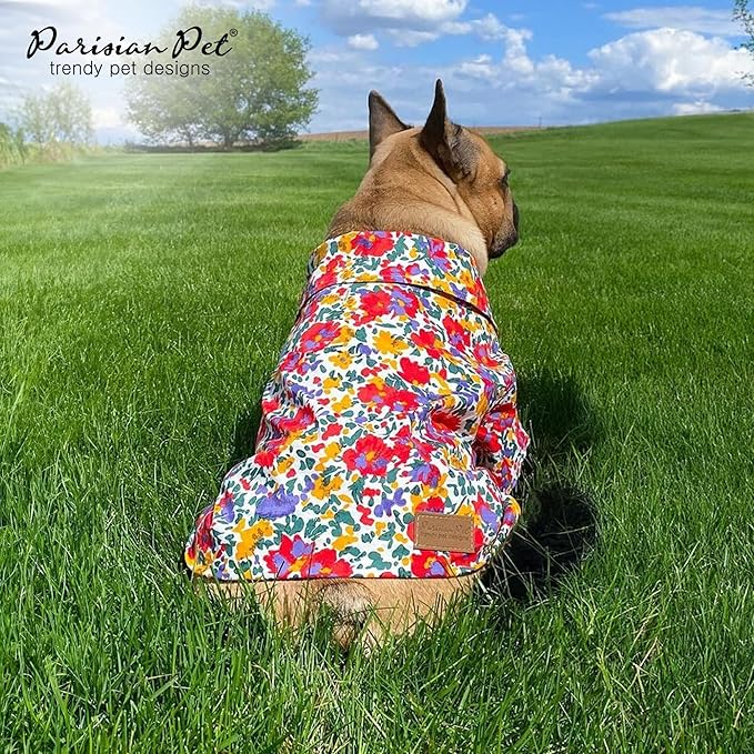 Parisian Pet Floral Pattern Cotton Shirt - Summer Beach Outfit for Small Dogs - Hook and Loop Closure, Machine Washable - Size S
